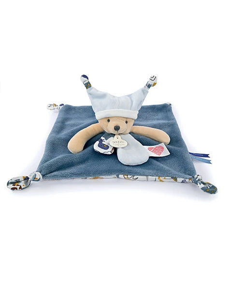 Doudou plat ourson - Bleu