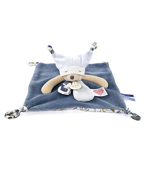 Doudou plat ourson - Bleu
