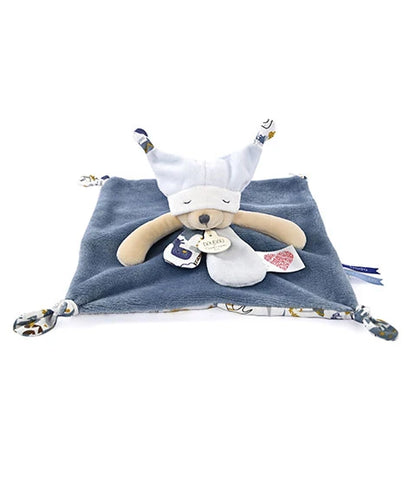 Doudou plat ourson - Bleu