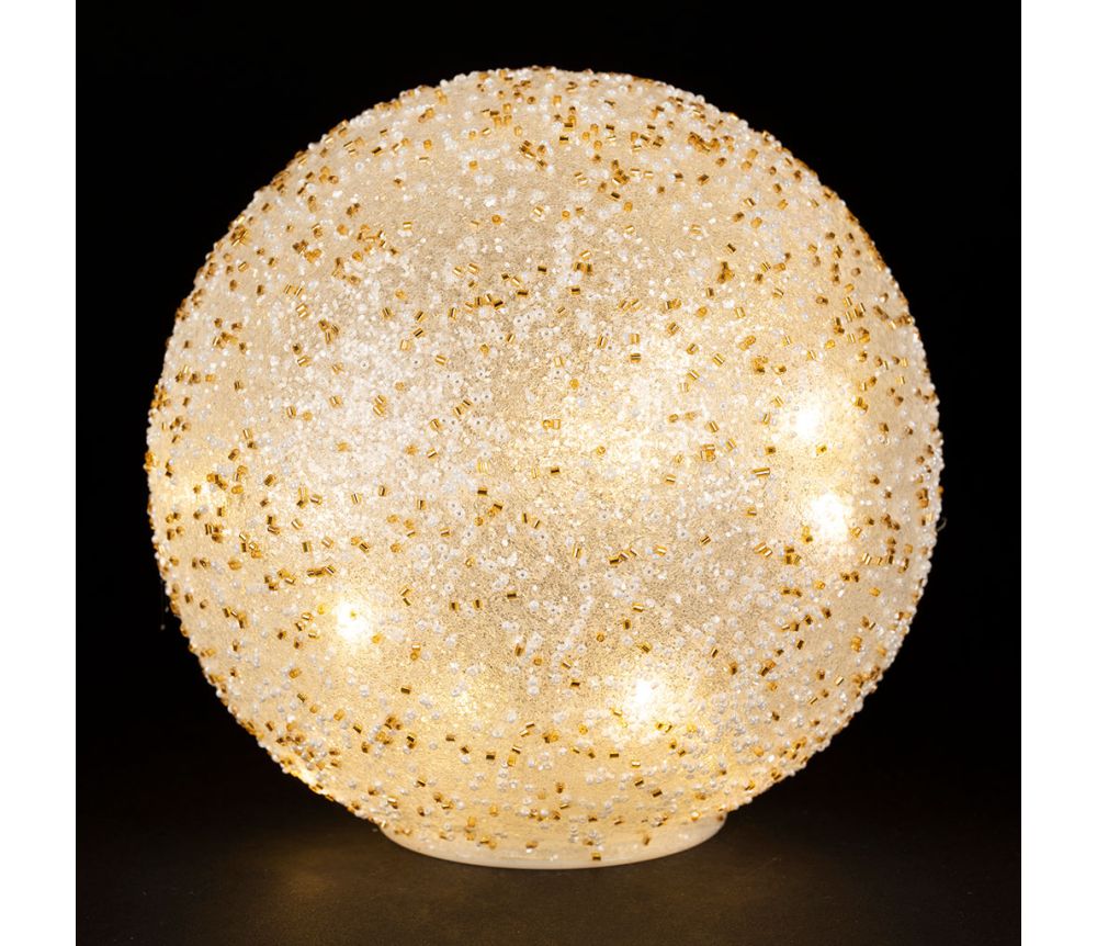 Boule lumineuse LED pailletée - Blanc et doré