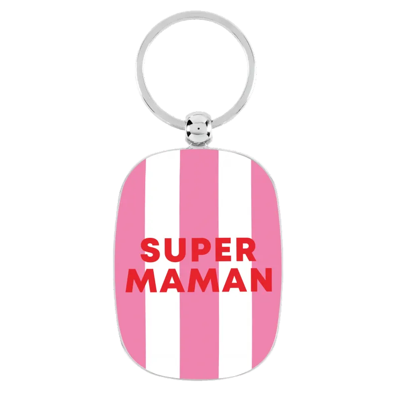 Porte-clés Super maman - Rose et blanc