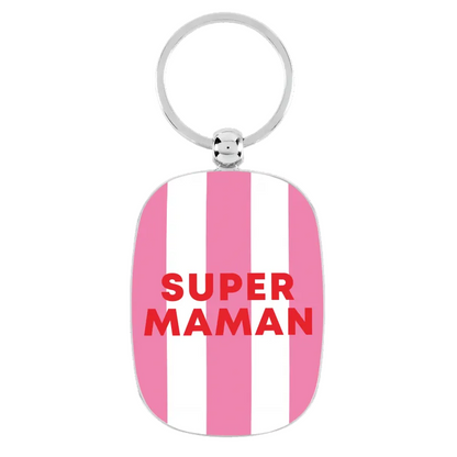 Porte-clés Super maman - Rose et blanc