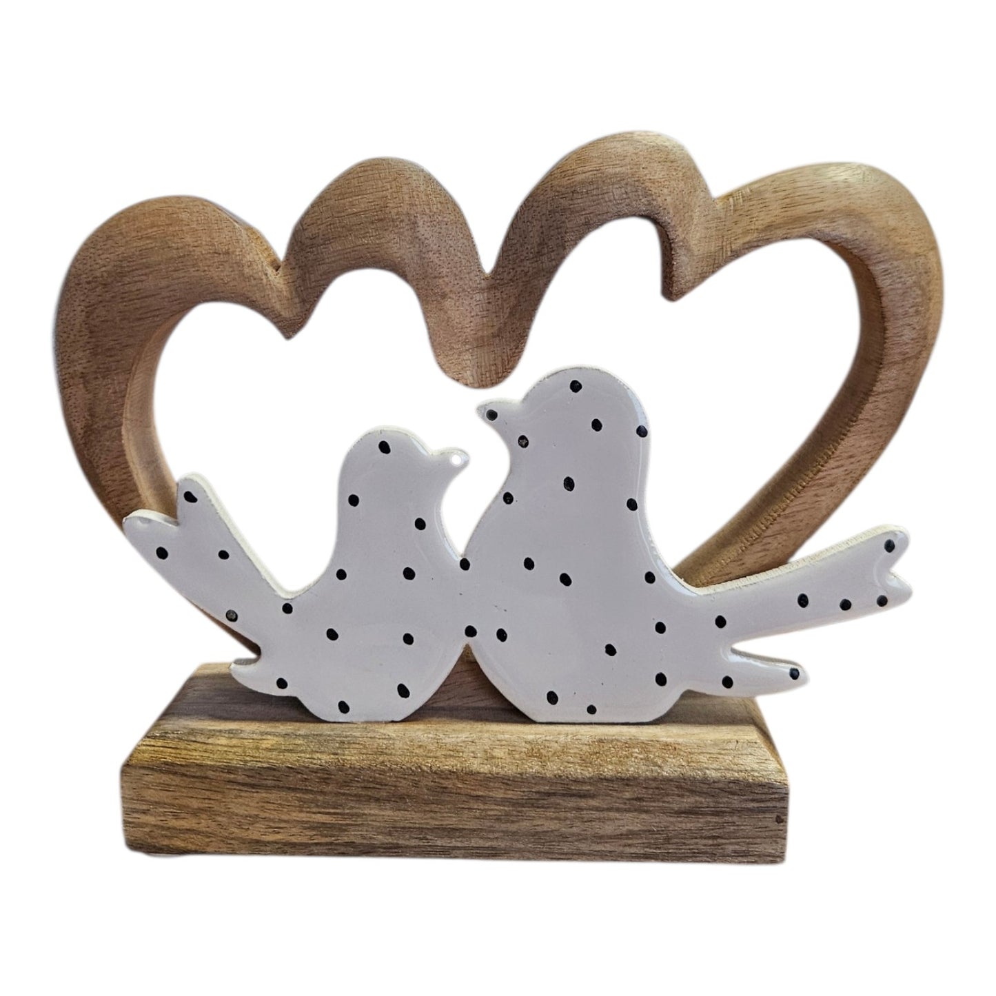 Décoration oiseaux dans cœur - Bois et blanc