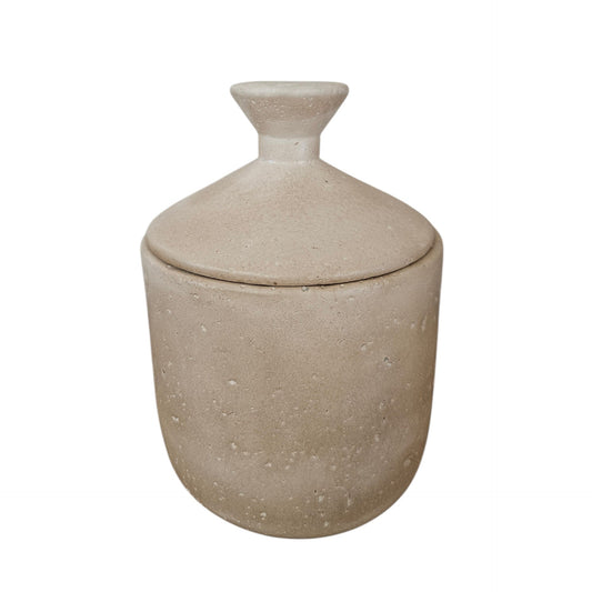 Pot ciment avec couvercle GM - Crème nacre