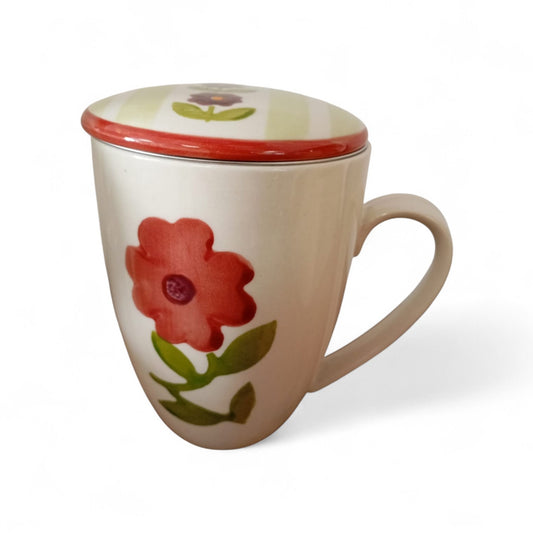 Mug tisanière fleur vintage rouge