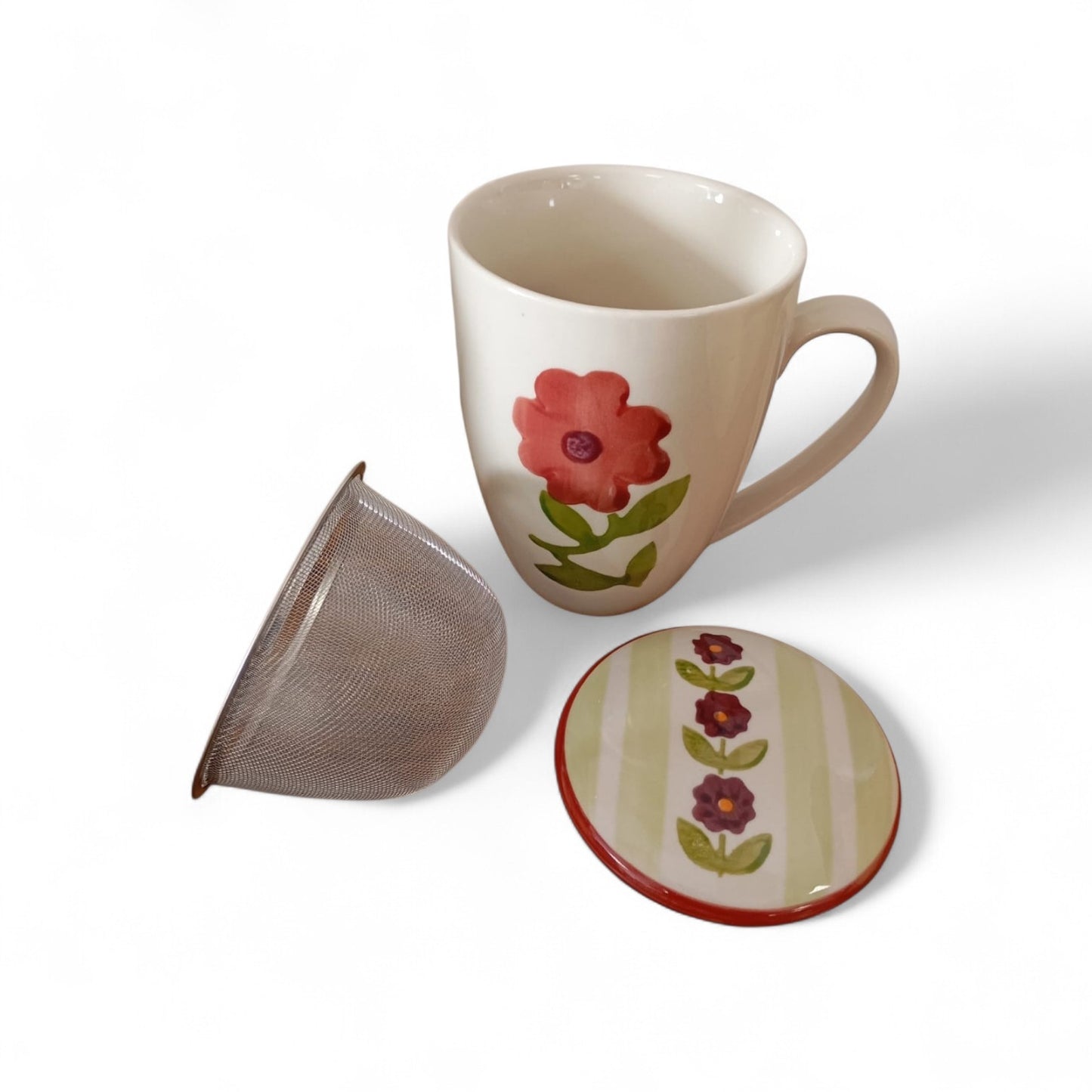 Mug tisanière fleur vintage rouge