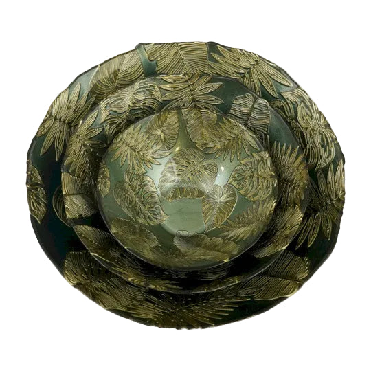 Grande coupe en verre à feuilles GM - Vert