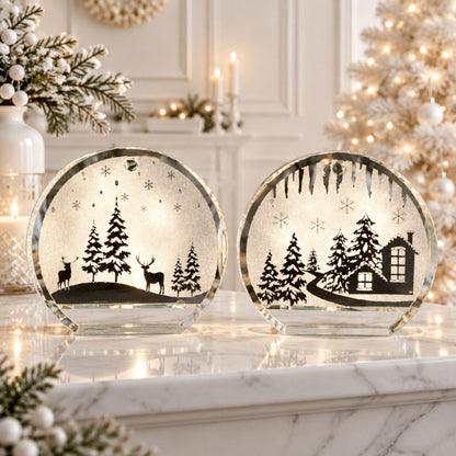 Photophore LED cerfs et sapins - Argenté