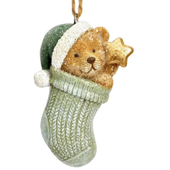 Suspension ourson chaussette - Marron vert et or