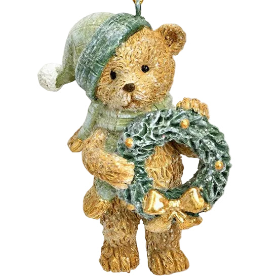 Suspension ourson chaussette - Marron vert et or